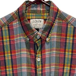 J. Crew Indian Madras Plaid Button Down‎ Shirt Men's Colorful Casual Top Small